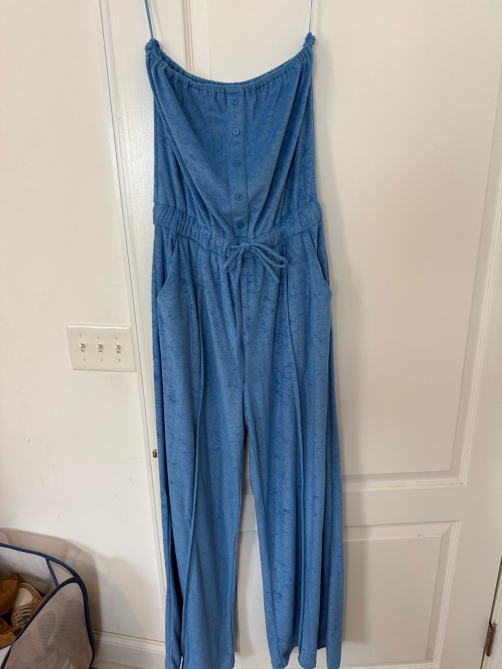 Blue Strapless Wide-Leg Jumpsuit